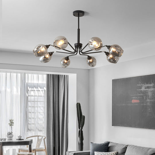 Smoke Grey Glass Chandelier With 8 Lights In Modernist Cup Shape - Perfect For Living Rooms And