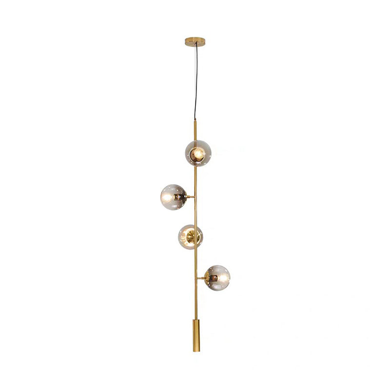 Gold Modernist Glass Globe Chandelier With 4 Bulbs And Pencil Arm - Perfect For Living Room Ceiling