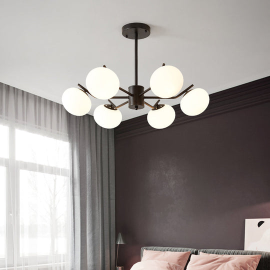 Modern Black/Coffee Ball Hanging Chandelier - Opal Frosted Glass Pendant Ceiling Light For Bedroom