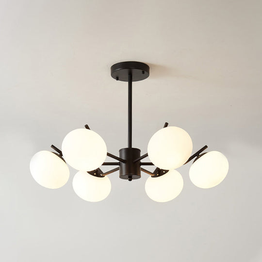 Modern Black/Coffee Ball Hanging Chandelier - Opal Frosted Glass Pendant Ceiling Light For Bedroom