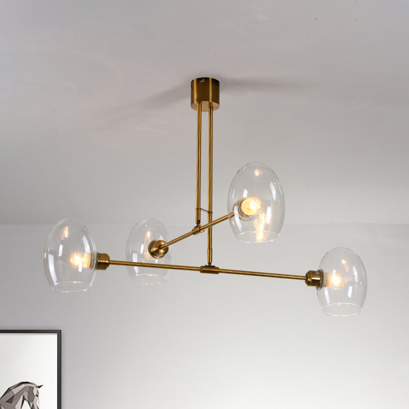 Modern Clear Glass Oval Pendant Chandelier | 4 Lights Brass Ceiling Lamp - Bedroom Lighting