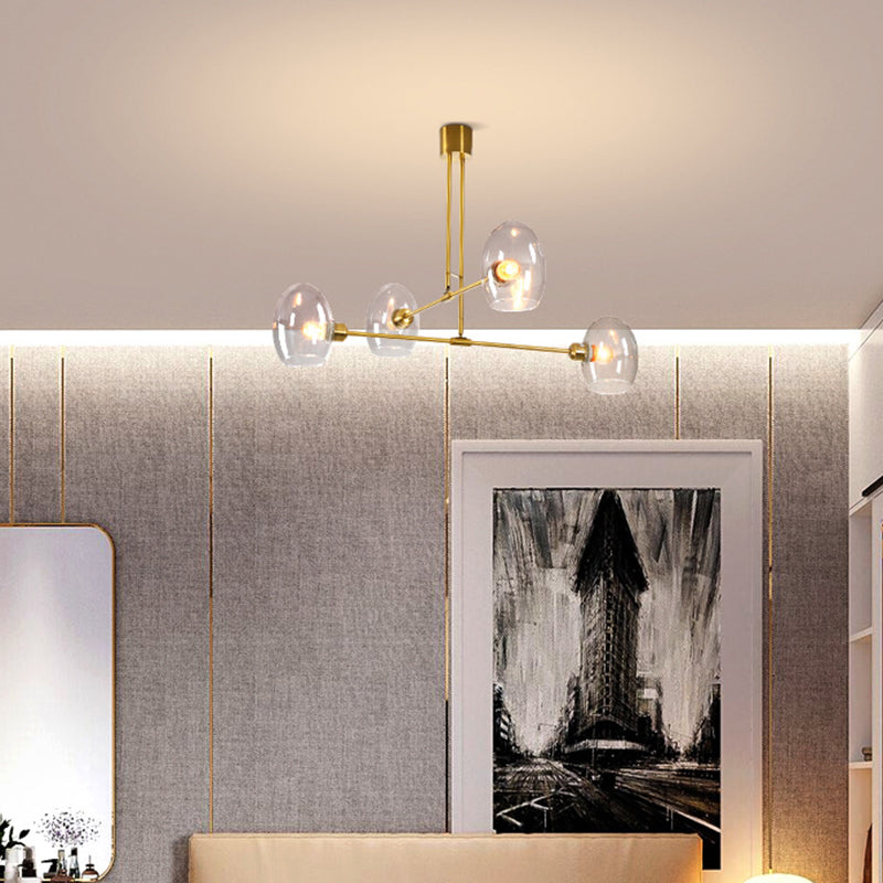 Modern Clear Glass Oval Pendant Chandelier | 4 Lights Brass Ceiling Lamp - Bedroom Lighting