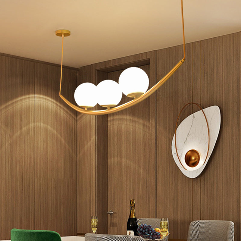 Gold Finish Dining Room Chandelier With Modernist Design And Milk Glass Shade