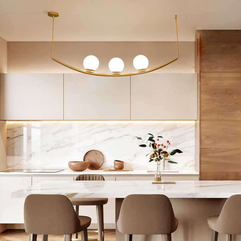 Gold Finish Dining Room Chandelier With Modernist Design And Milk Glass Shade