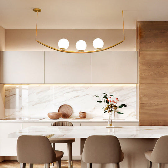 Gold Finish Dining Room Chandelier With Modernist Design And Milk Glass Shade