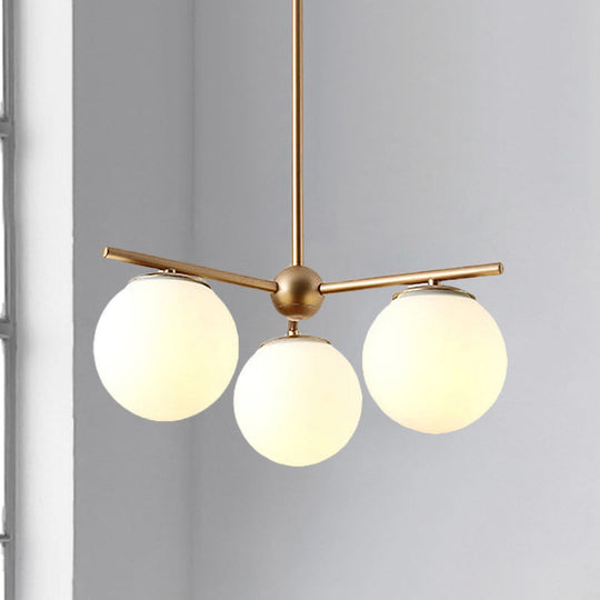 Modern White Frosted Glass Globe Chandelier - 3-Light Gold Ceiling Pendant Lamp For Bedrooms