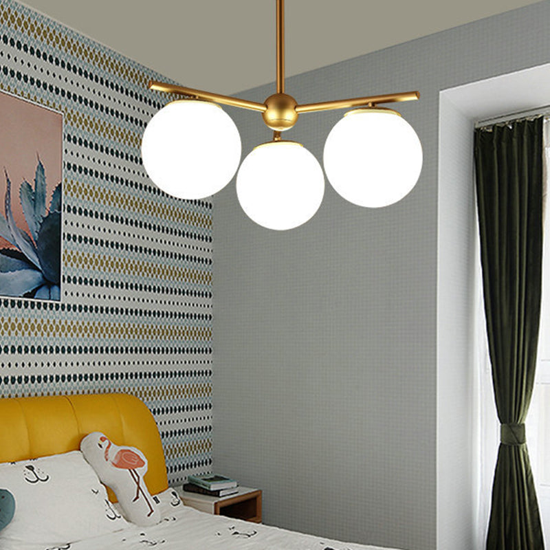 Modern White Frosted Glass Globe Chandelier - 3-Light Gold Ceiling Pendant Lamp For Bedrooms