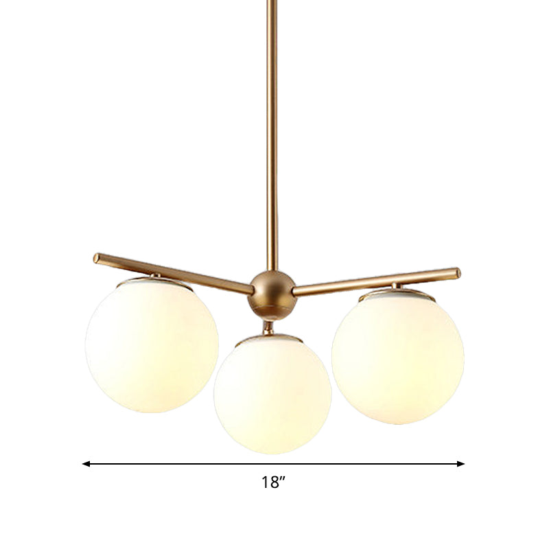 Modern White Frosted Glass Globe Chandelier - 3-Light Gold Ceiling Pendant Lamp For Bedrooms