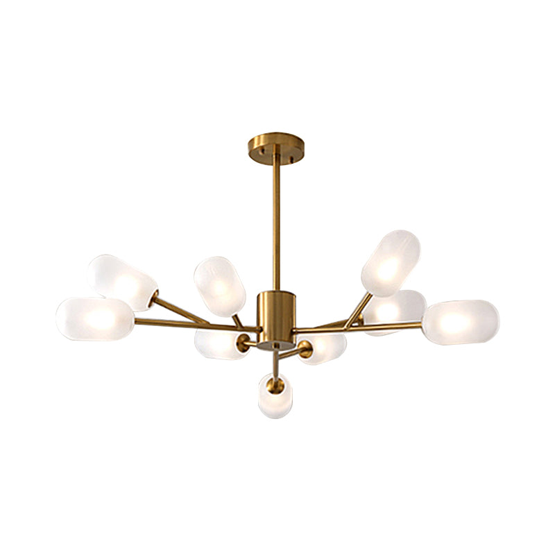 Gold Led Contemporary Bedroom Chandelier Lamp - Milk Frosted Glass 9 Bulbs