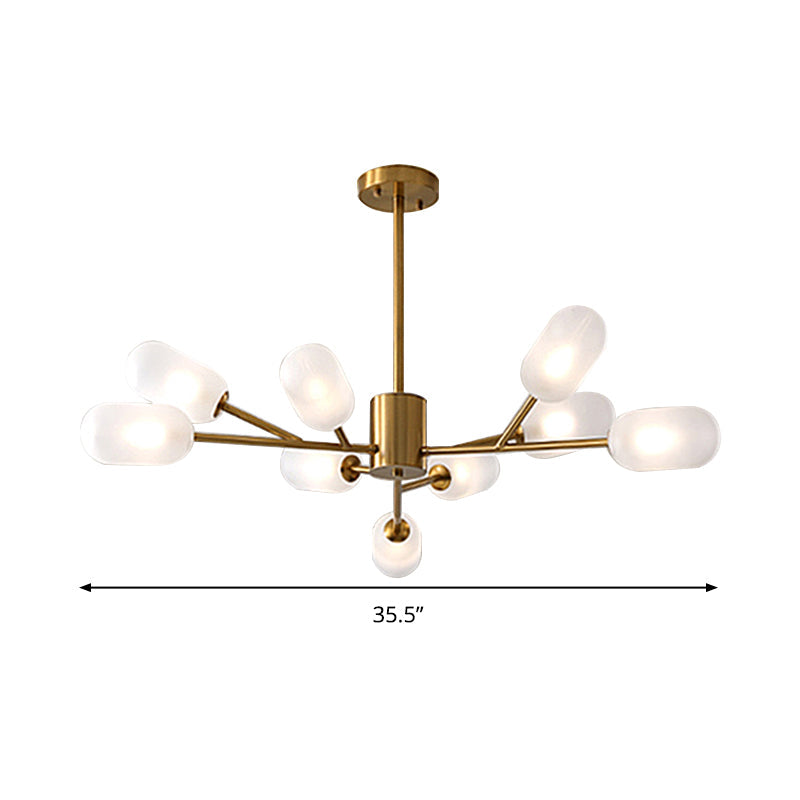 Gold Led Contemporary Bedroom Chandelier Lamp - Milk Frosted Glass 9 Bulbs