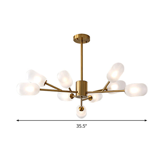 Gold Led Contemporary Bedroom Chandelier Lamp - Milk Frosted Glass 9 Bulbs