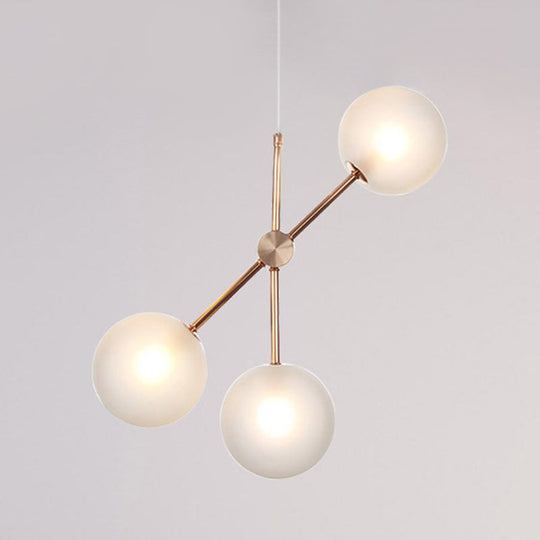 3-Head Modernist Led Chandelier In Rose Gold With Frosted Glass Shade