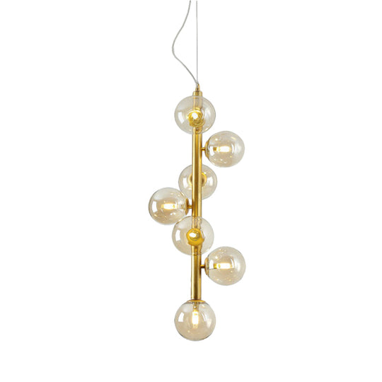 Modern Glass Ball Chandelier With 7 Led Pendant Lights In Gold For Living Room