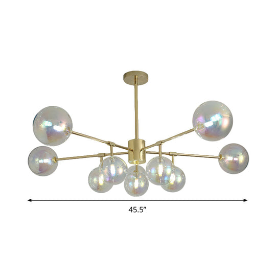 Modern Gold Led Pendant Chandelier With Rainbow Glass Shade - 10 Heads Living Room Lighting