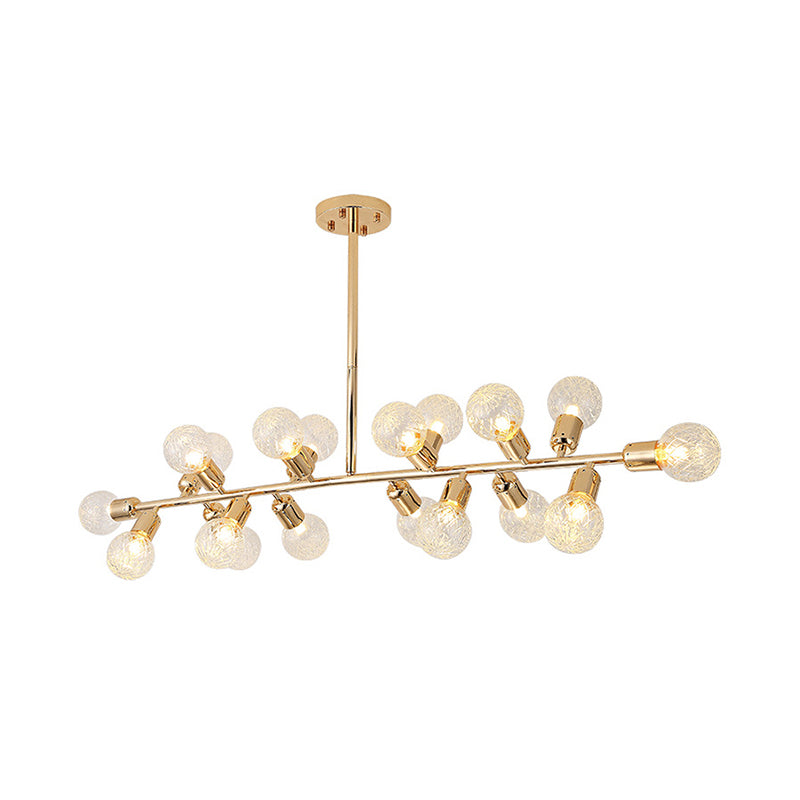 Contemporary Gold Linear Led Island Lighting - 18 Lights Hanging Ceiling Lamp With Ribbing Glass