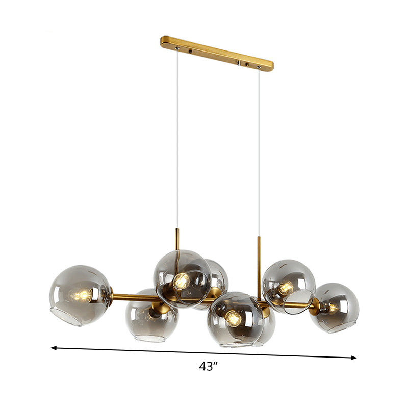 Contemporary Gold/Black Round Island Lighting With 8 Smoky Glass Heads - Linear Design