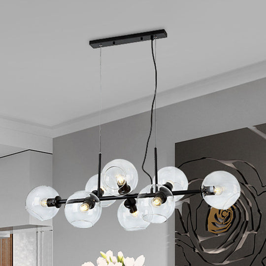 Contemporary Gold/Black Round Island Lighting With 8 Smoky Glass Heads - Linear Design Black