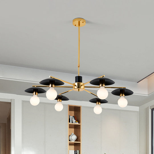 Modernist Metal Radial Chandelier with 6/8 Black and Gold Heads - Stylish Ceiling Pendant Lamp for Living Room