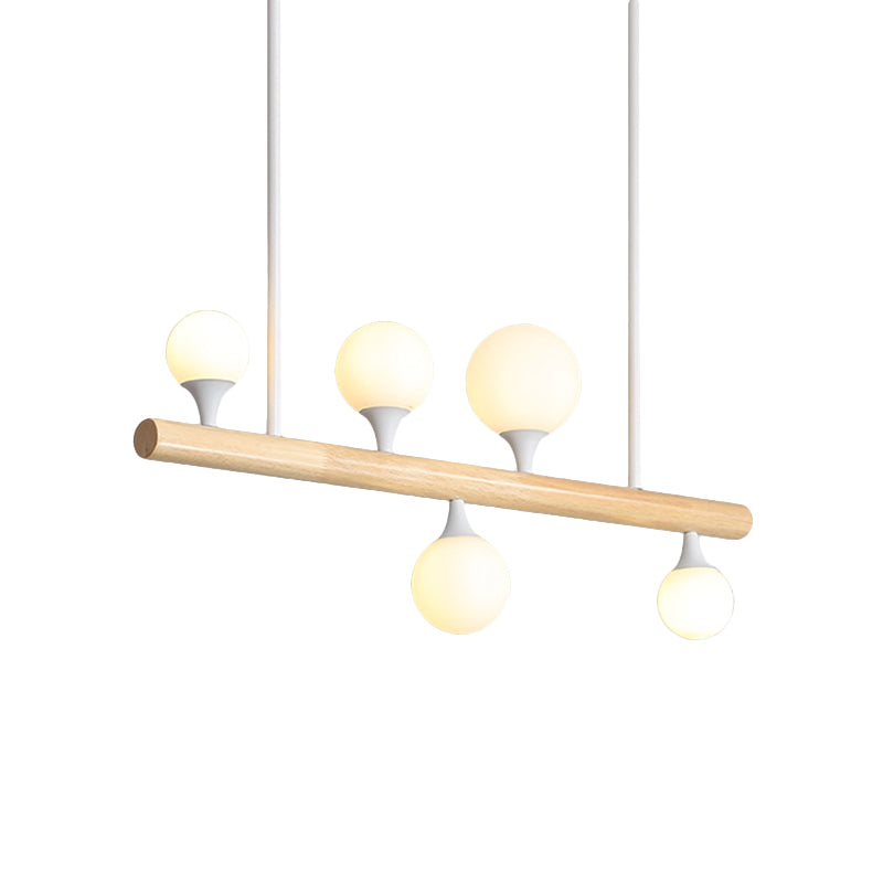 Modern Asian Inspired Hanging Island Lamp With Led Lights - Beige Wood Finish Ideal For Dining Room