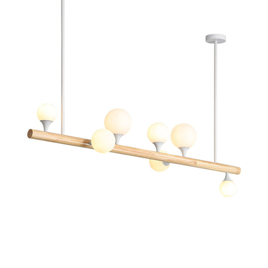 Modern Asian Inspired Hanging Island Lamp With Led Lights - Beige Wood Finish Ideal For Dining Room