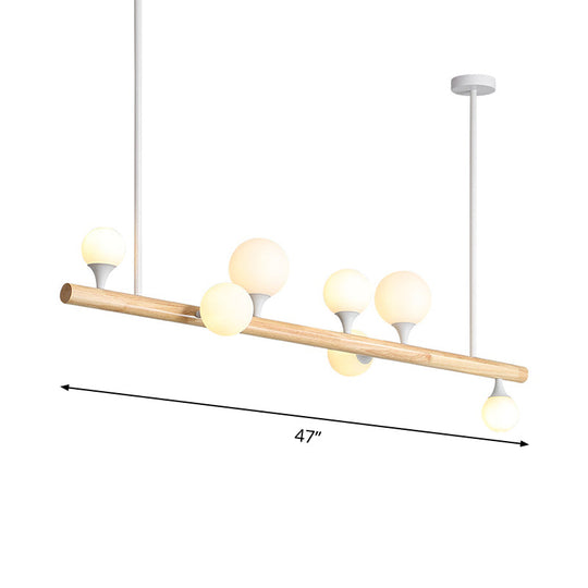 Modern Asian Inspired Hanging Island Lamp With Led Lights - Beige Wood Finish Ideal For Dining Room