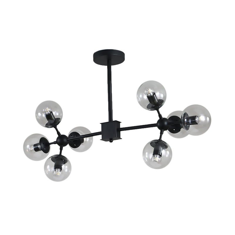 Contemporary Black Sphere Ceiling Chandelier With Clear Glass Shades - 8/12 Heads Hanging Light