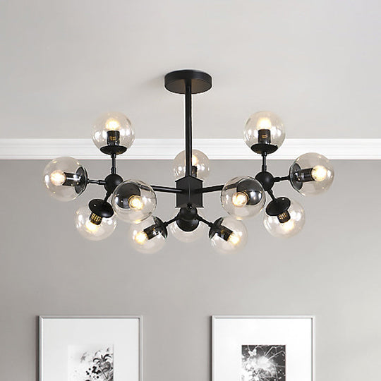 Modern Black Sphere Chandelier with Clear Glass Shades - 8/12 Head Ceiling Pendant Light Fixture