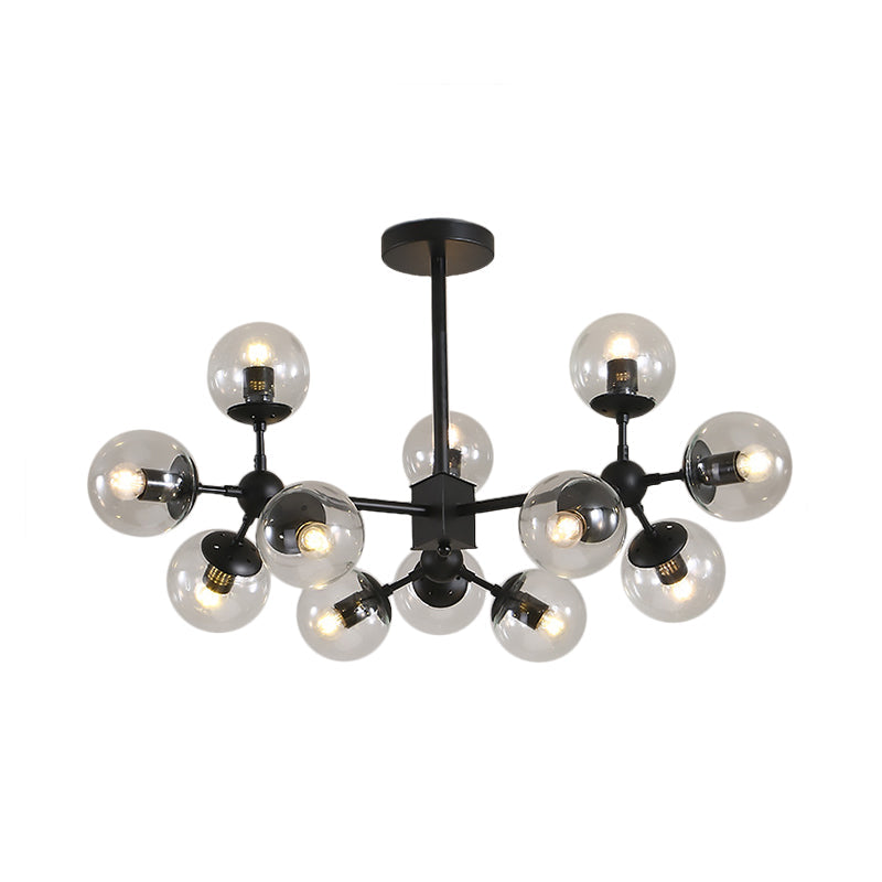 Contemporary Black Sphere Ceiling Chandelier With Clear Glass Shades - 8/12 Heads Hanging Light