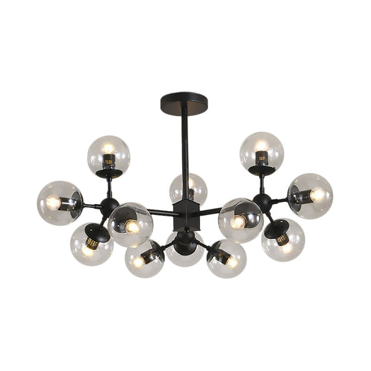 Contemporary Black Sphere Ceiling Chandelier With Clear Glass Shades - 8/12 Heads Hanging Light