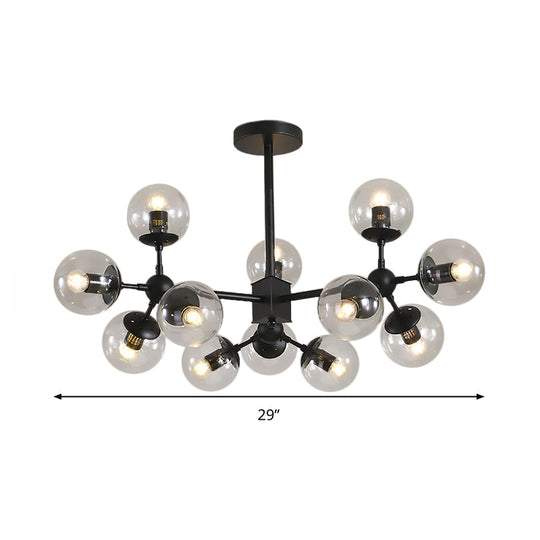 Modern Black Sphere Chandelier with Clear Glass Shades - 8/12 Head Ceiling Pendant Light Fixture