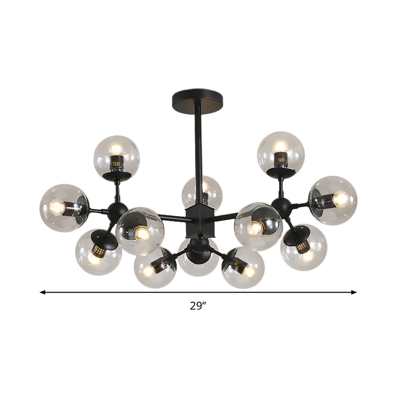 Contemporary Black Sphere Ceiling Chandelier With Clear Glass Shades - 8/12 Heads Hanging Light