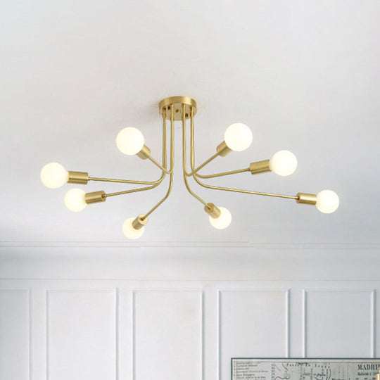 Brass Metal Starburst Semi Flush Mount Ceiling Light Fixture with 7 Bulbs - Modern & Stylish