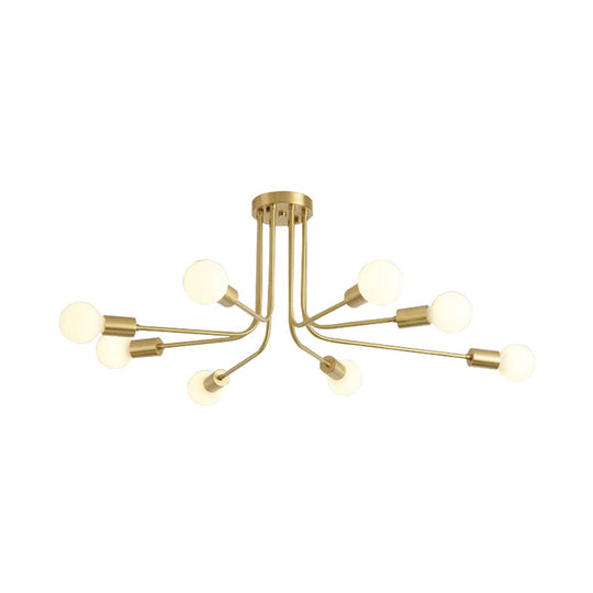 Brass Metal Starburst Semi Flush Mount Ceiling Light Fixture with 7 Bulbs - Modern & Stylish