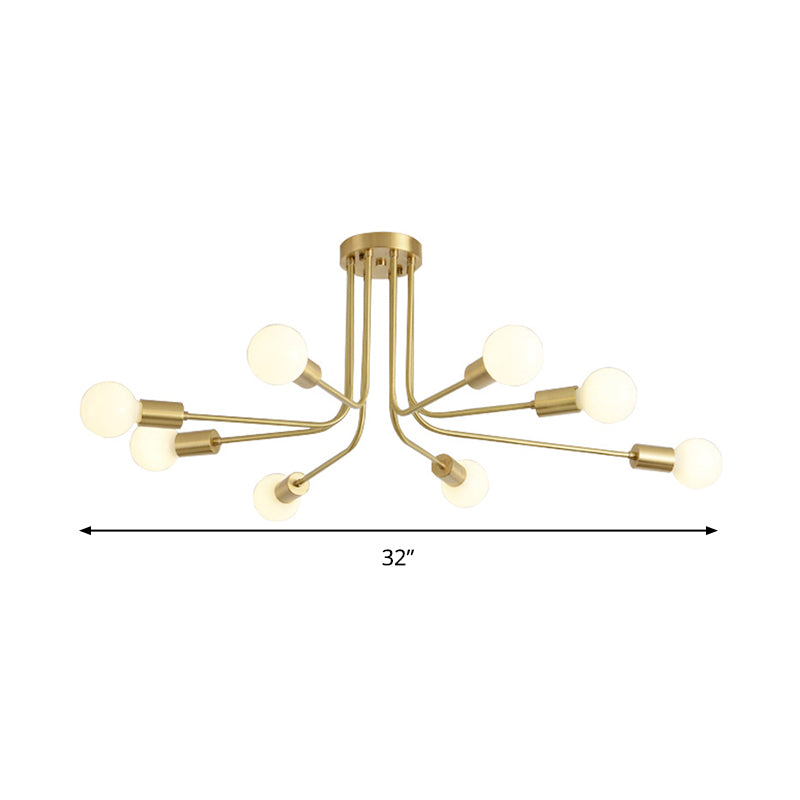 Brass Metal Starburst Semi Flush Mount Ceiling Light Fixture with 7 Bulbs - Modern & Stylish