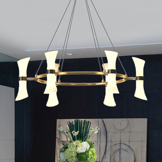 Modern 6-Head Gold Chandelier With Frosted Glass Shade - Stylish Flared Ceiling Suspension Lamp