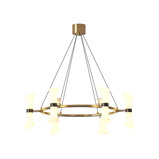 Modern 6-Head Gold Chandelier With Frosted Glass Shade - Stylish Flared Ceiling Suspension Lamp