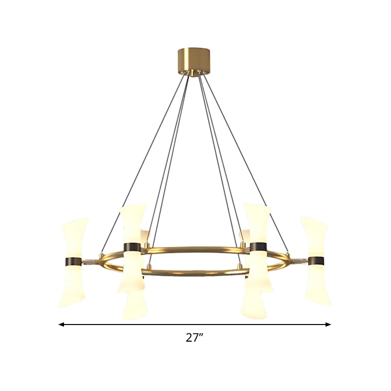 Modern 6-Head Gold Chandelier With Frosted Glass Shade - Stylish Flared Ceiling Suspension Lamp