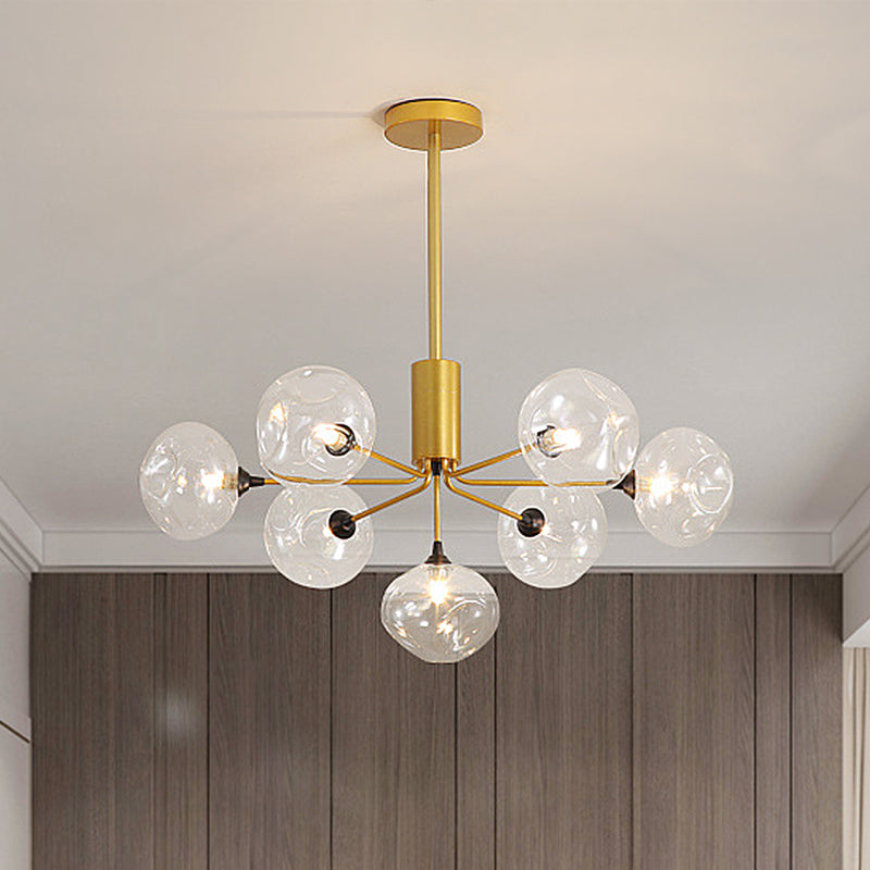 7-Head Modern Gold Chandelier With Clear Glass Shades - Bedroom Ceiling Hanging Light Fixture