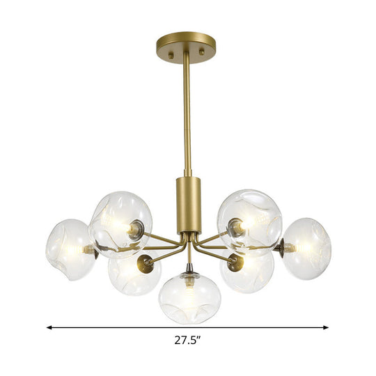 Modernist Gold Ceiling Chandelier - 7 Head Orb Glass Shade Hanging Light Fixture for Bedroom