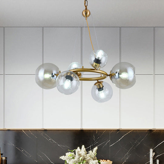 Contemporary Gold Pendant Chandelier - Clear Glass, 6/9 Heads