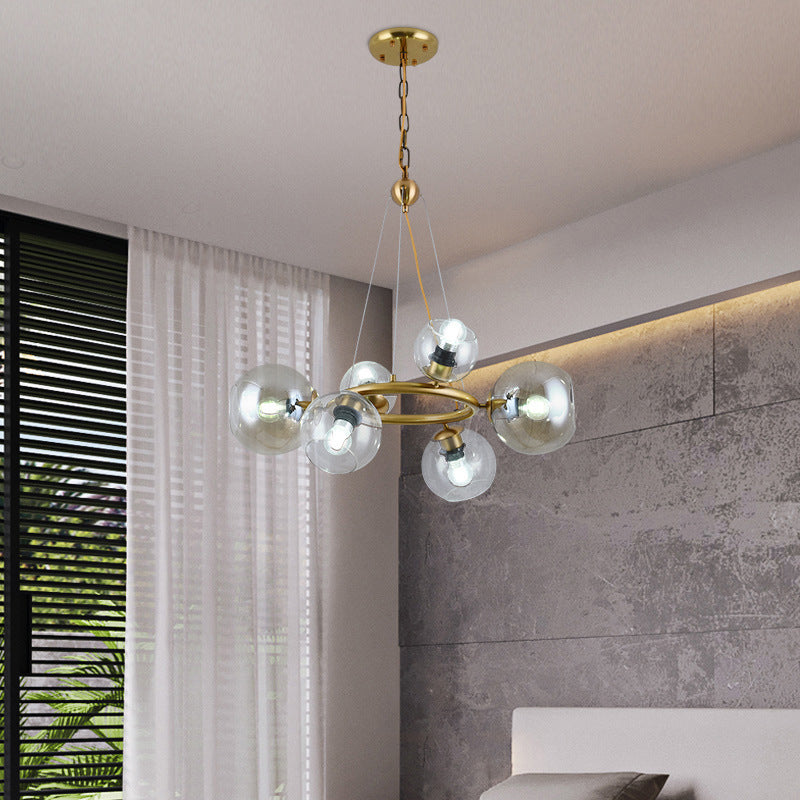 Contemporary Gold Pendant Chandelier - Clear Glass, 6/9 Heads