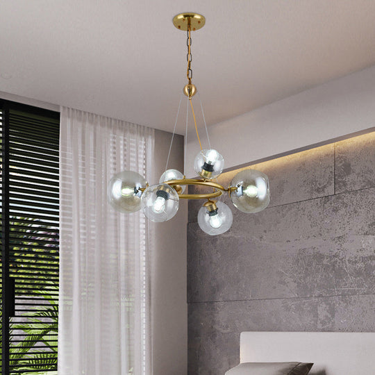 Contemporary Spherical Pendant Chandelier With Clear Glass And Gold Finish - 6/9 Heads