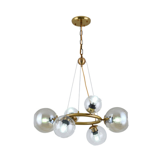 Contemporary Spherical Pendant Chandelier With Clear Glass And Gold Finish - 6/9 Heads