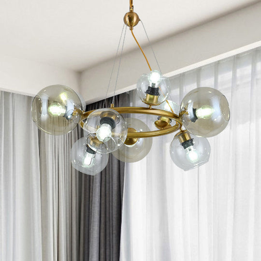 Contemporary Gold Pendant Chandelier - Clear Glass, 6/9 Heads