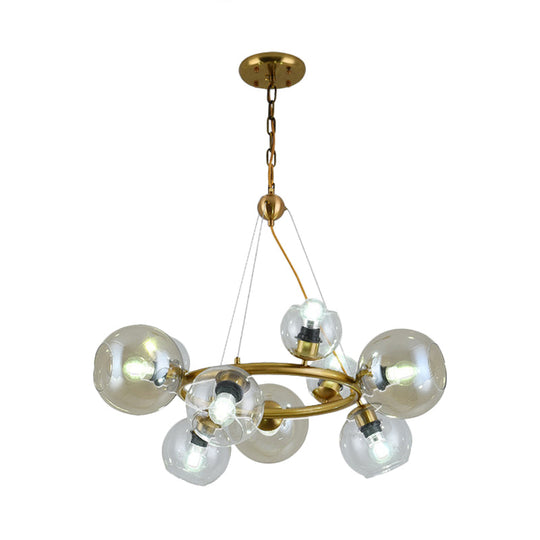 Contemporary Spherical Pendant Chandelier With Clear Glass And Gold Finish - 6/9 Heads