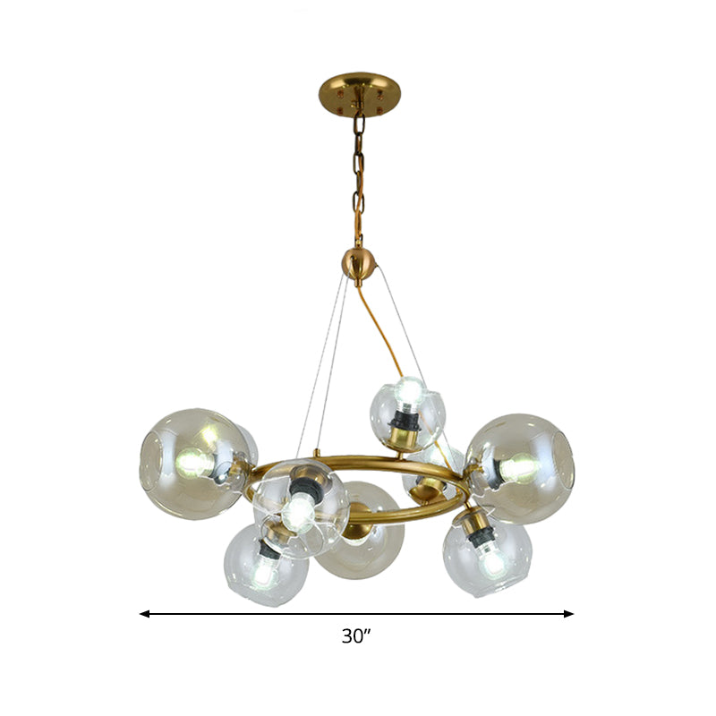 Contemporary Spherical Pendant Chandelier With Clear Glass And Gold Finish - 6/9 Heads