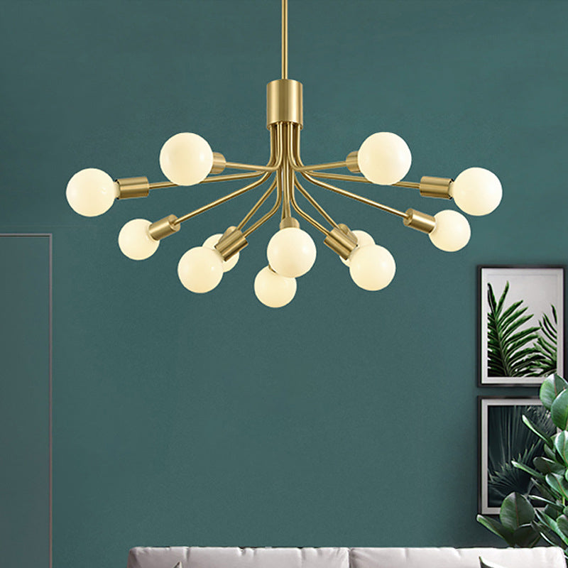 Sleek Sputnik Chandelier: Contemporary 12-Head Brass Pendant Light Fixture