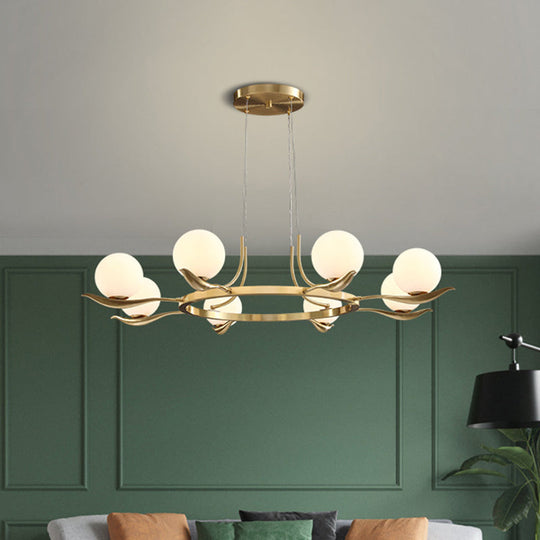 Modern 6-Head Brass Chandelier With Frosted White Glass Balls - Elegant Suspended Ceiling Lighting