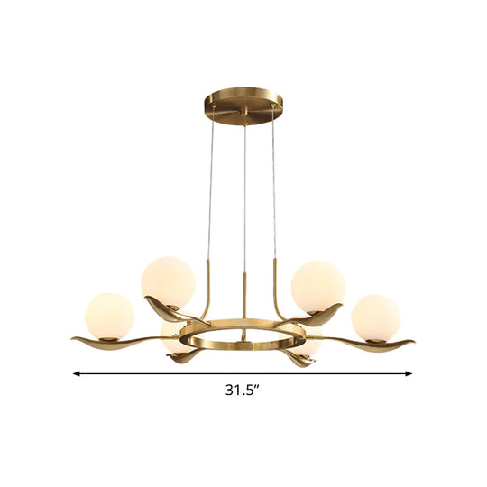 Modern 6-Head Brass Chandelier With Frosted White Glass Balls - Elegant Suspended Ceiling Lighting