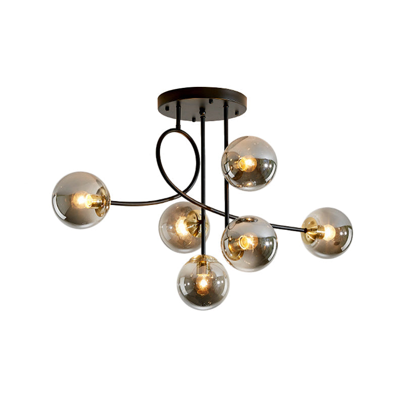 Modern Metal Armed Ceiling Chandelier With 6 Bulbs Black/Gold Finish And Choice Of Smoke Grey Cognac